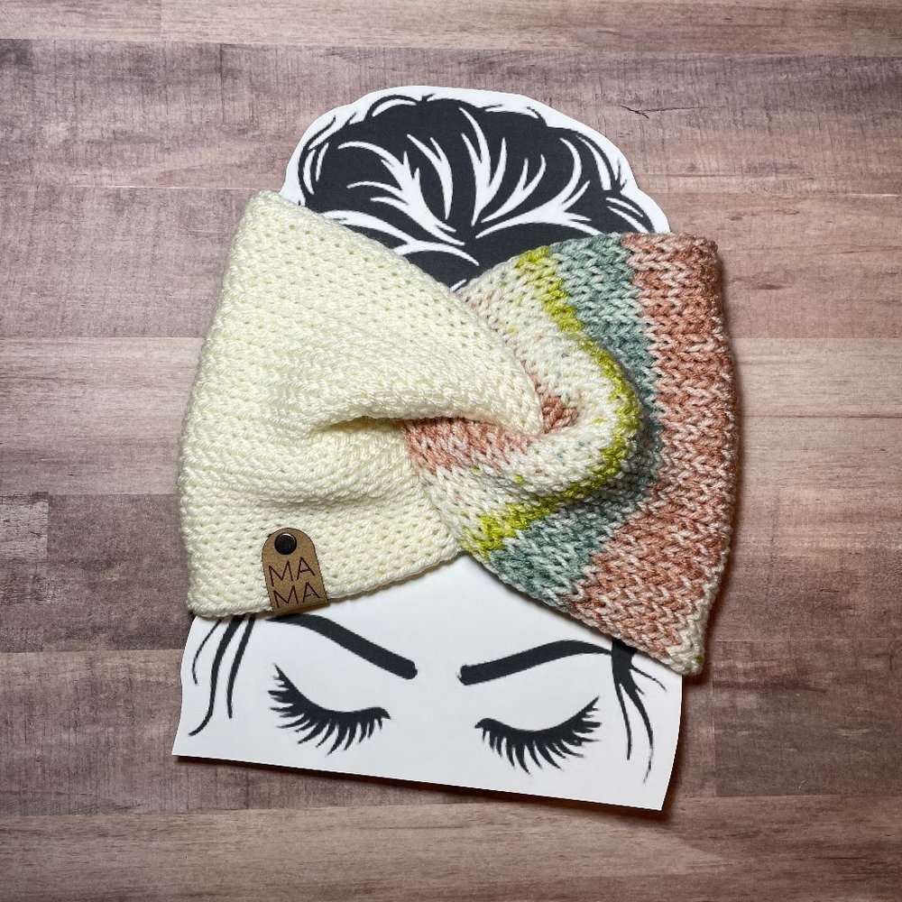 Knit Twisted Earwarmer / Messy Bun Headband (Handmade)